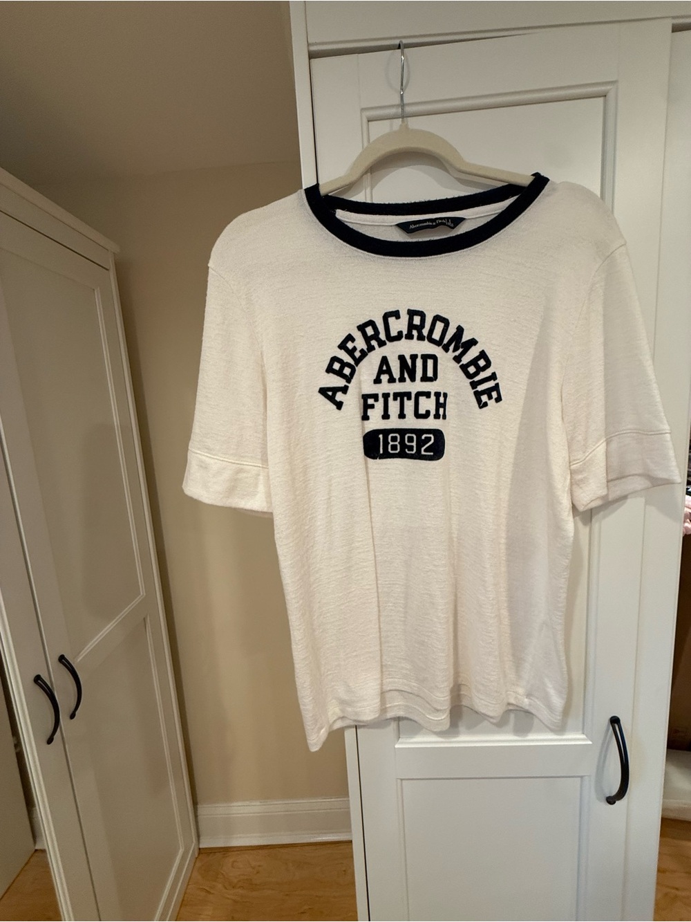 Abercrombie & Fitch Cream Tee with Black Trim and Logo